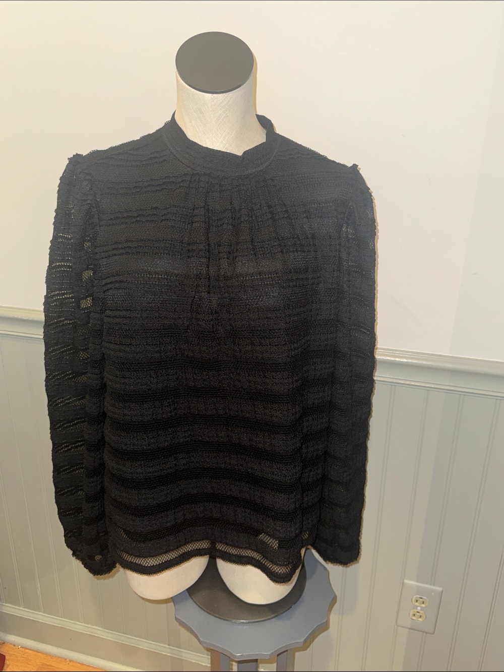 NWT LOFT Black‎ Sheer Knit Long-Sleeve Top SIZE LARGE